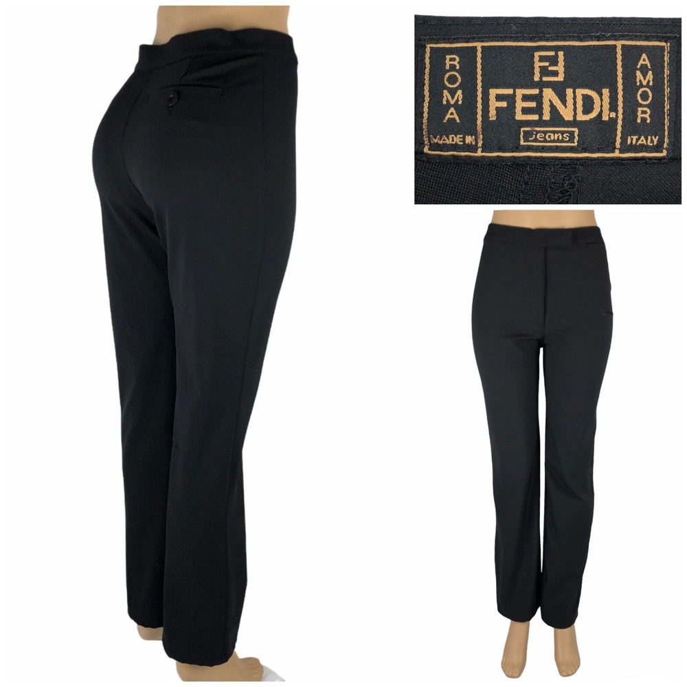 Fendi Jeans Women 28 x 30 Pants Black Nylon Stretch Spell Out Made In Italy Roma
